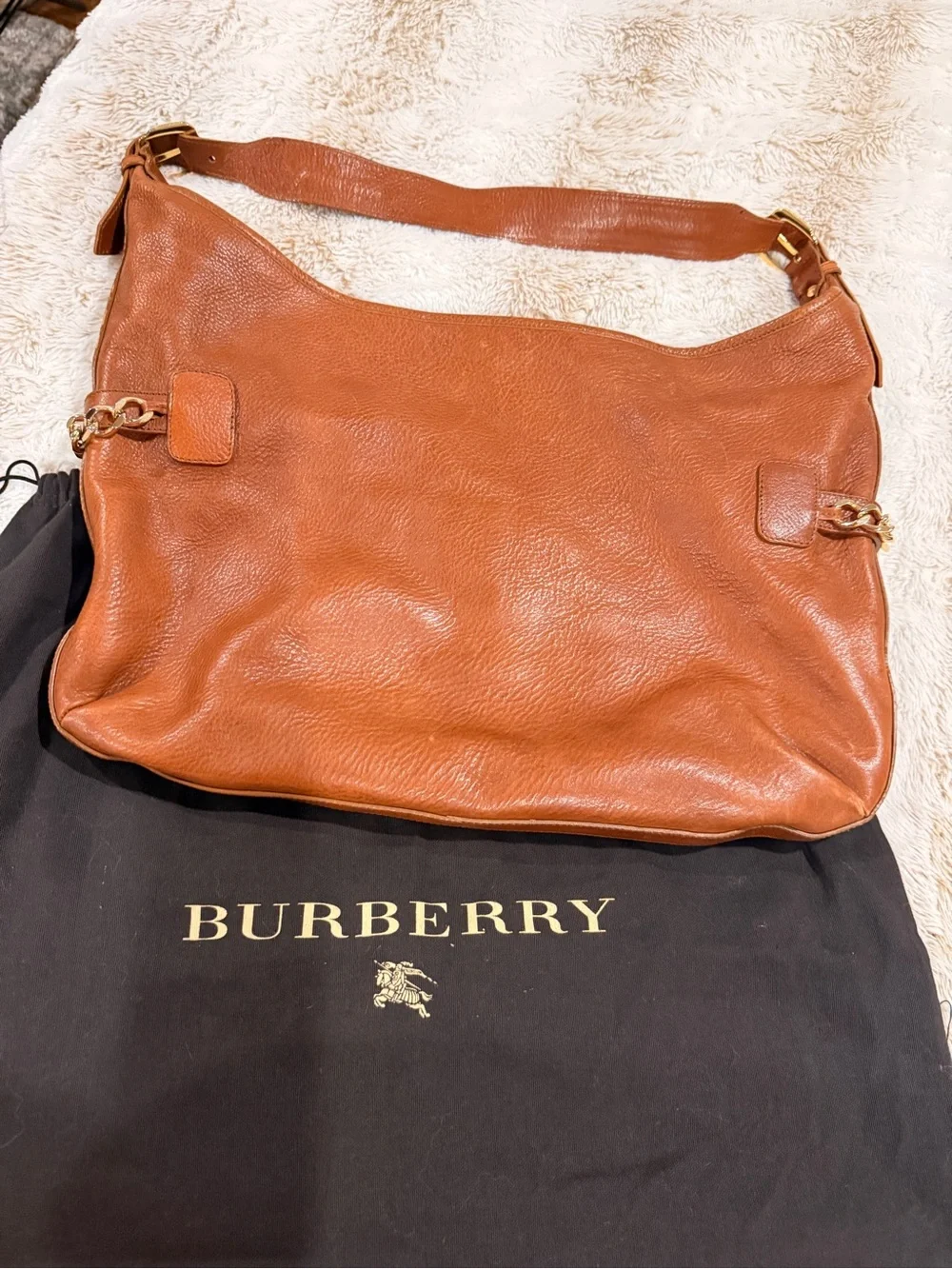 Burberry Tan Leather Chain-Accent Shoulder Hobo